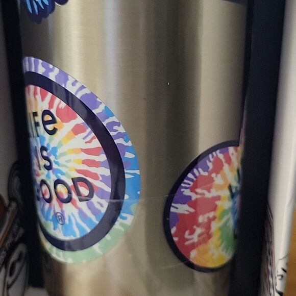 NEW LIFE IS GOOD STICKER TIEDYE PEACE STAINLESS STEEL WATER BOTTLE 40 OZ NWT - Picture 9 of 9